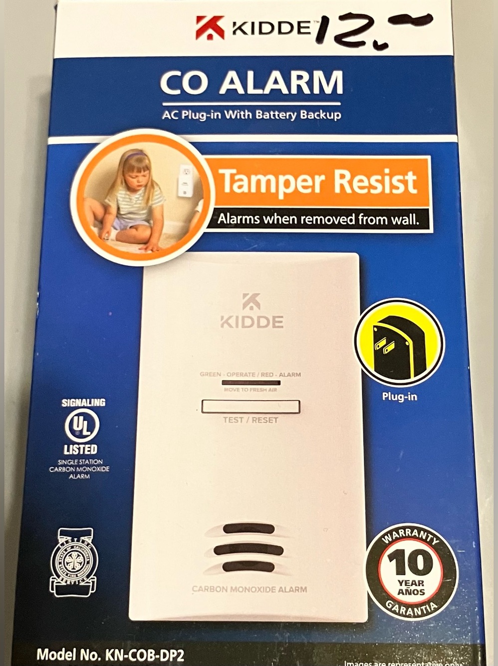 Kidde White CO Alarm Plug-In with Battery Backup - Tamper Resistant